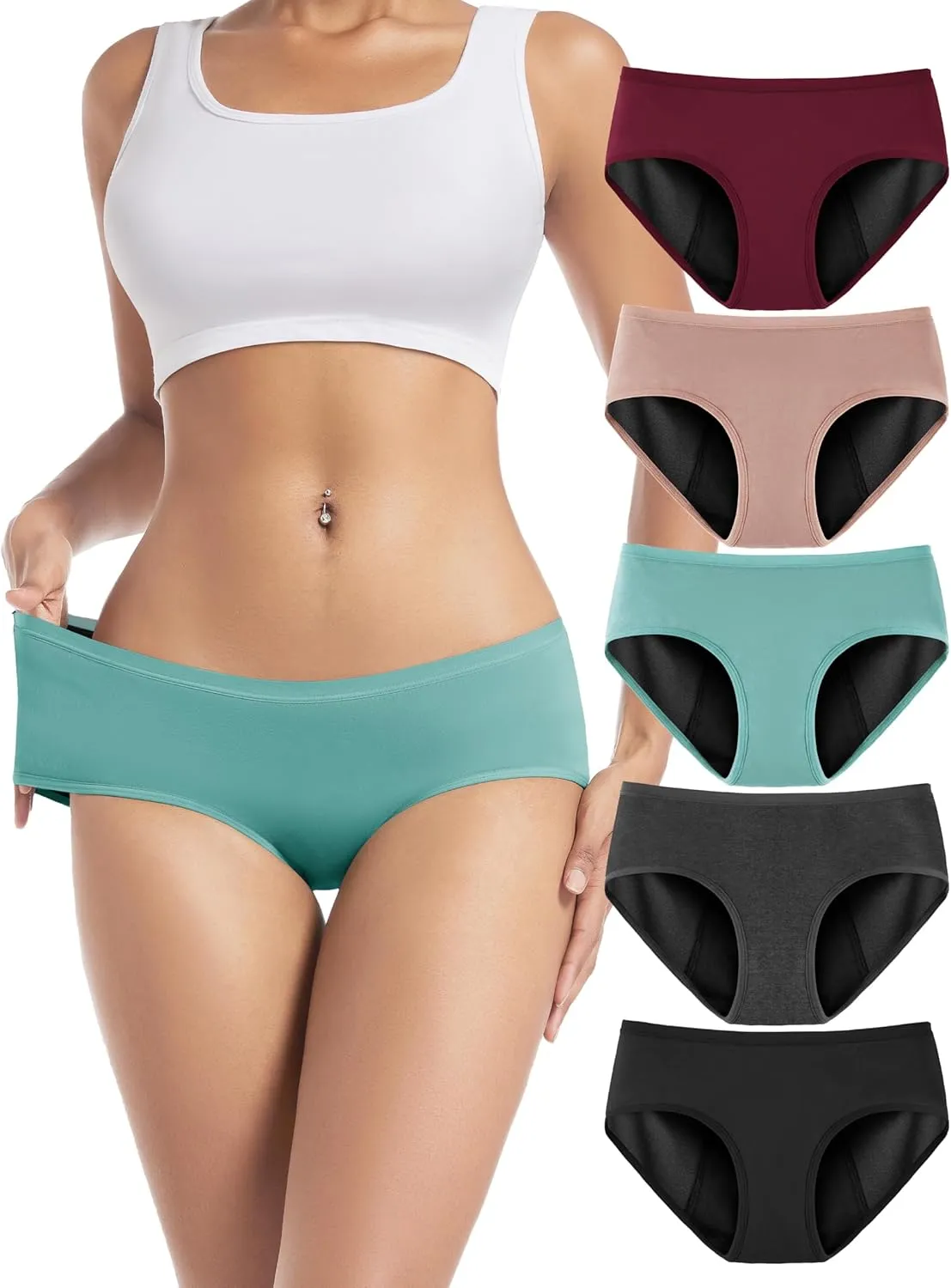Period Underwear for Women Heavy Flow Soft Menstrual Panties Teens Ladies Leakproof Incontinence 5 Pack