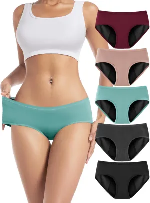 Period Underwear for Women Heavy Flow Soft Menstrual Panties Teens Ladies Leakproof Incontinence 5 Pack
