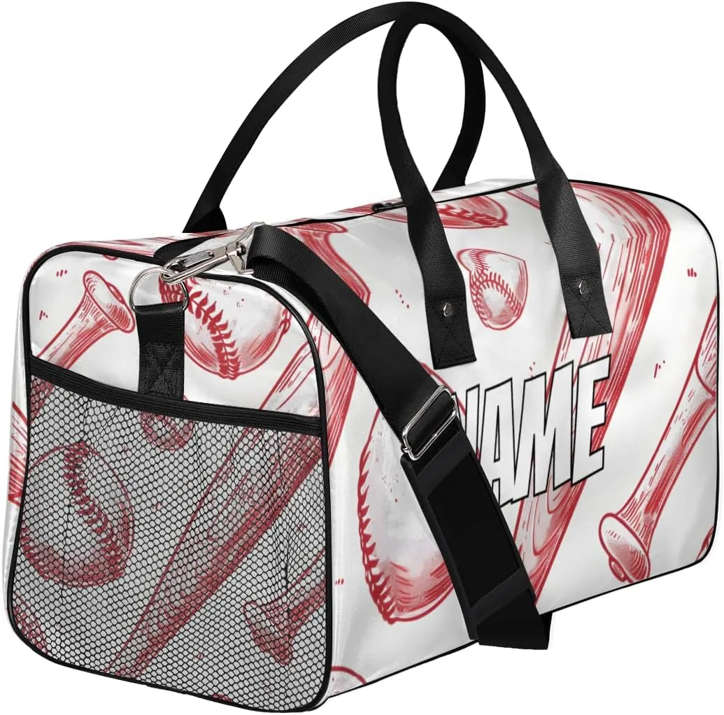 Personalized Baseball Sports Travel Duffel Bag with Name, Custom Gym Sport Bag Wooden Bat Carry On Weekend Overnight Duffel Bag for Men Women