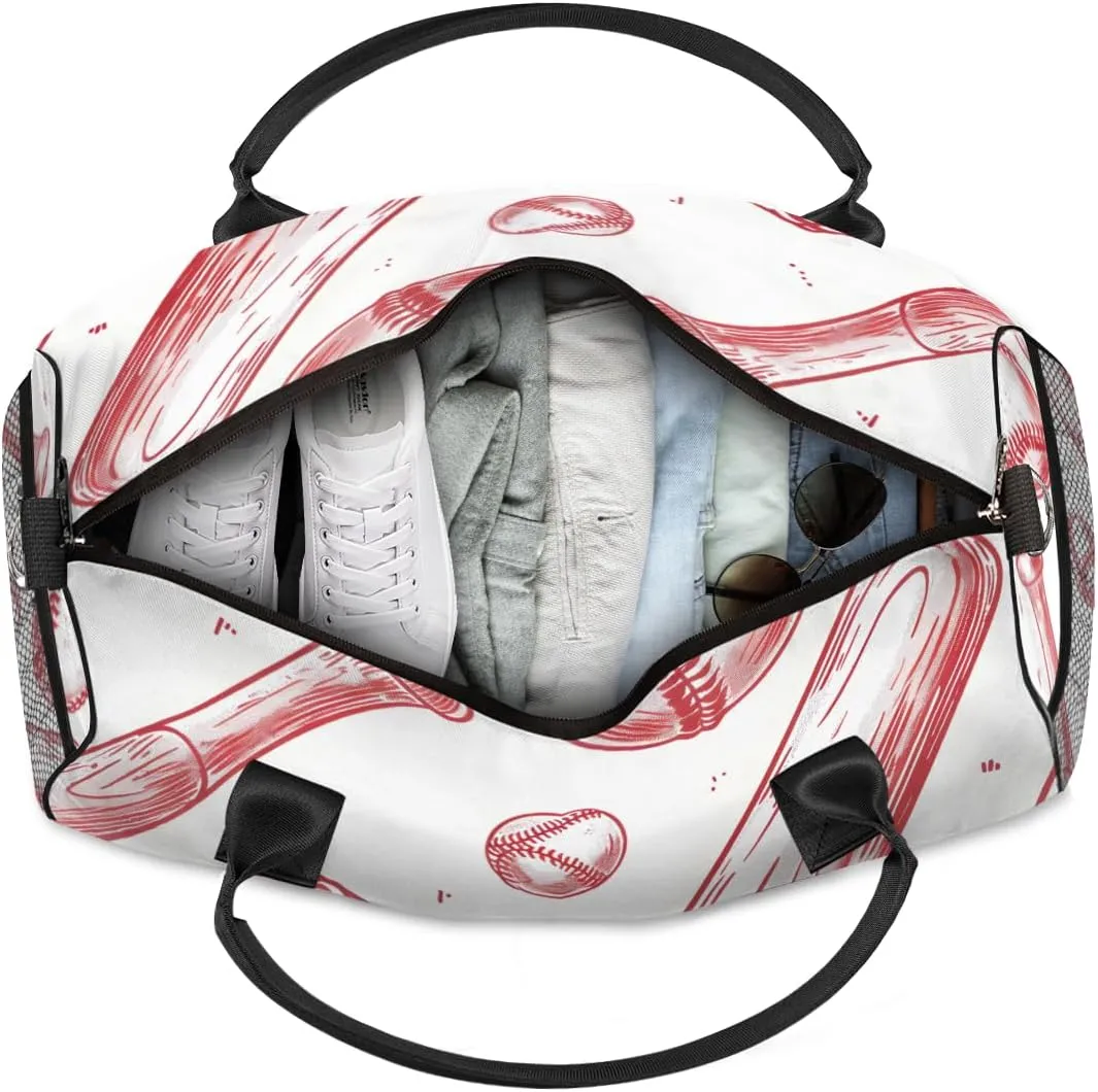 Personalized Baseball Sports Travel Duffel Bag with Name, Custom Gym Sport Bag Wooden Bat Carry On Weekend Overnight Duffel Bag for Men Women
