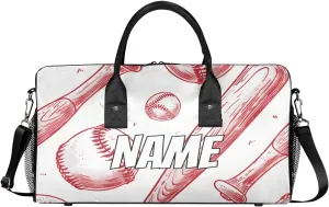 Personalized Baseball Sports Travel Duffel Bag with Name, Custom Gym Sport Bag Wooden Bat Carry On Weekend Overnight Duffel Bag for Men Women