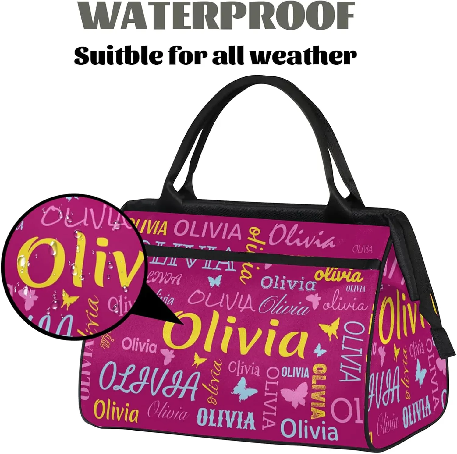 Personalized Butterfly Duffel Bag with Name Custom Travel Sports Bag for Women Men Waterproof Dance Ballet Bag Lightweight 15.2in, Berry