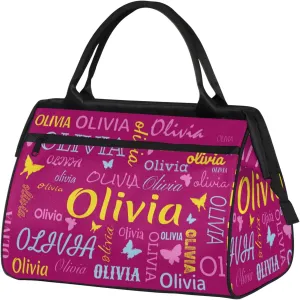 Personalized Butterfly Duffel Bag with Name Custom Travel Sports Bag for Women Men Waterproof Dance Ballet Bag Lightweight 15.2in, Berry
