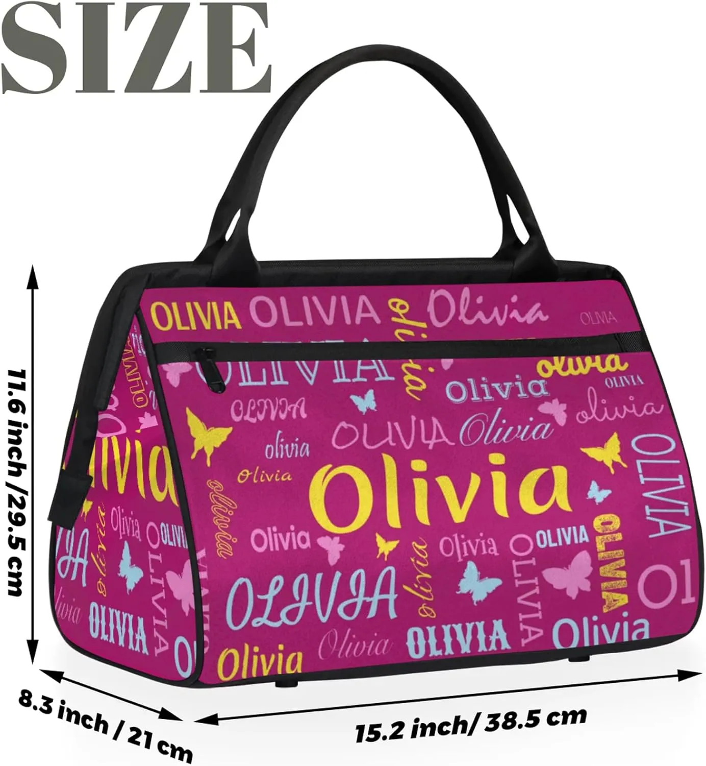Personalized Butterfly Duffel Bag with Name Custom Travel Sports Bag for Women Men Waterproof Dance Ballet Bag Lightweight 15.2in, Berry