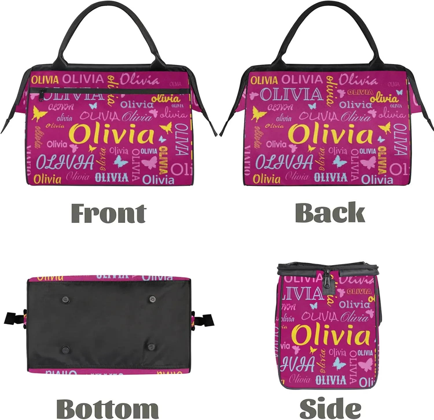 Personalized Butterfly Duffel Bag with Name Custom Travel Sports Bag for Women Men Waterproof Dance Ballet Bag Lightweight 15.2in, Berry