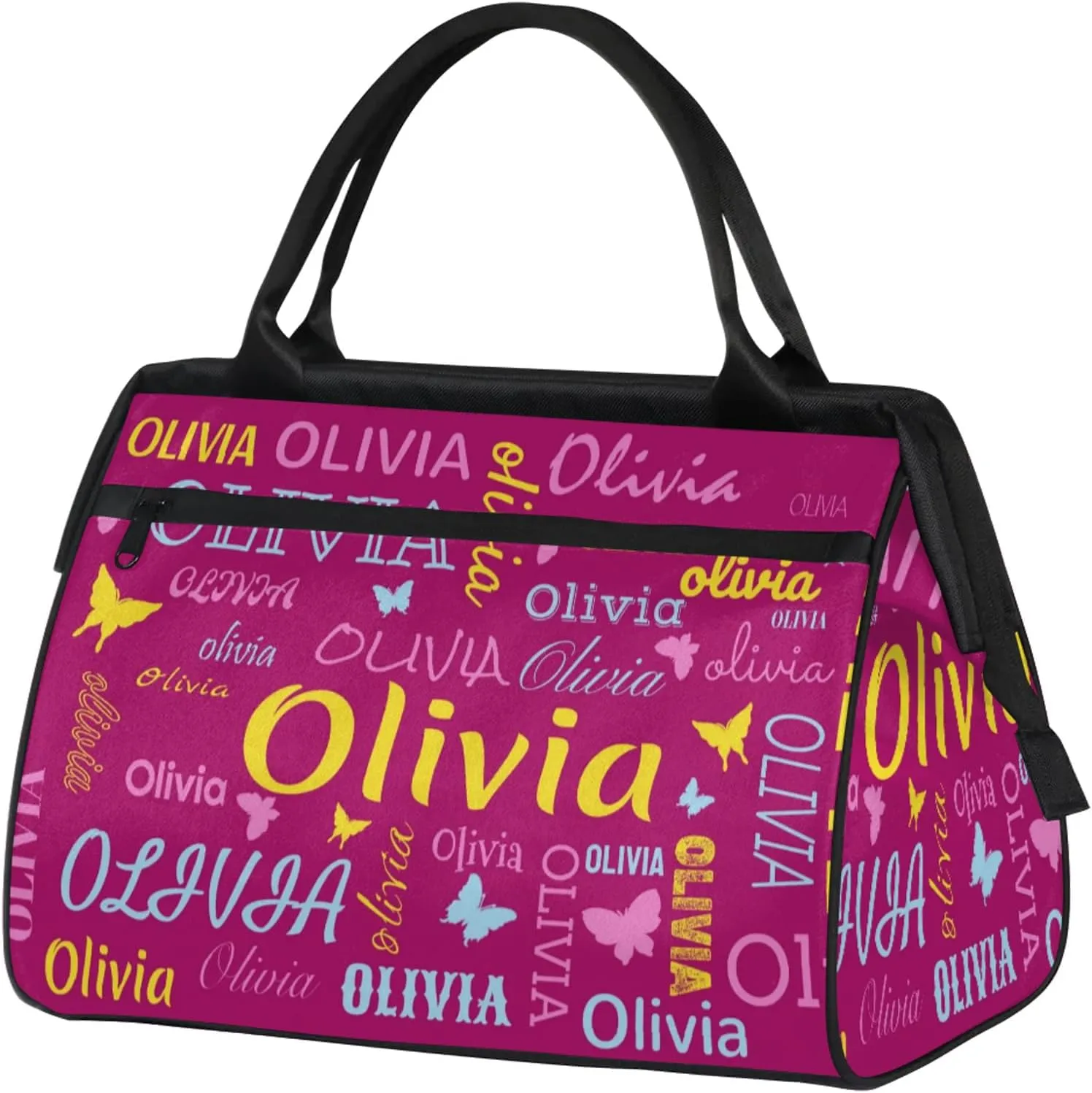 Personalized Butterfly Duffel Bag with Name Custom Travel Sports Bag for Women Men Waterproof Dance Ballet Bag Lightweight 15.2in, Berry