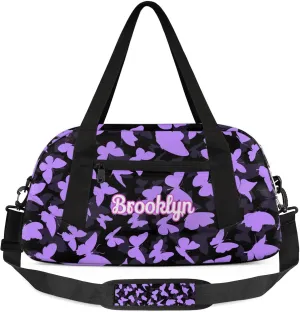 Personalized Butterfly Duffel Bag with Name Custom Travel Sports Bag for Women Men Waterproof Dance Ballet Bag Lightweight 18.5in, Light Purple