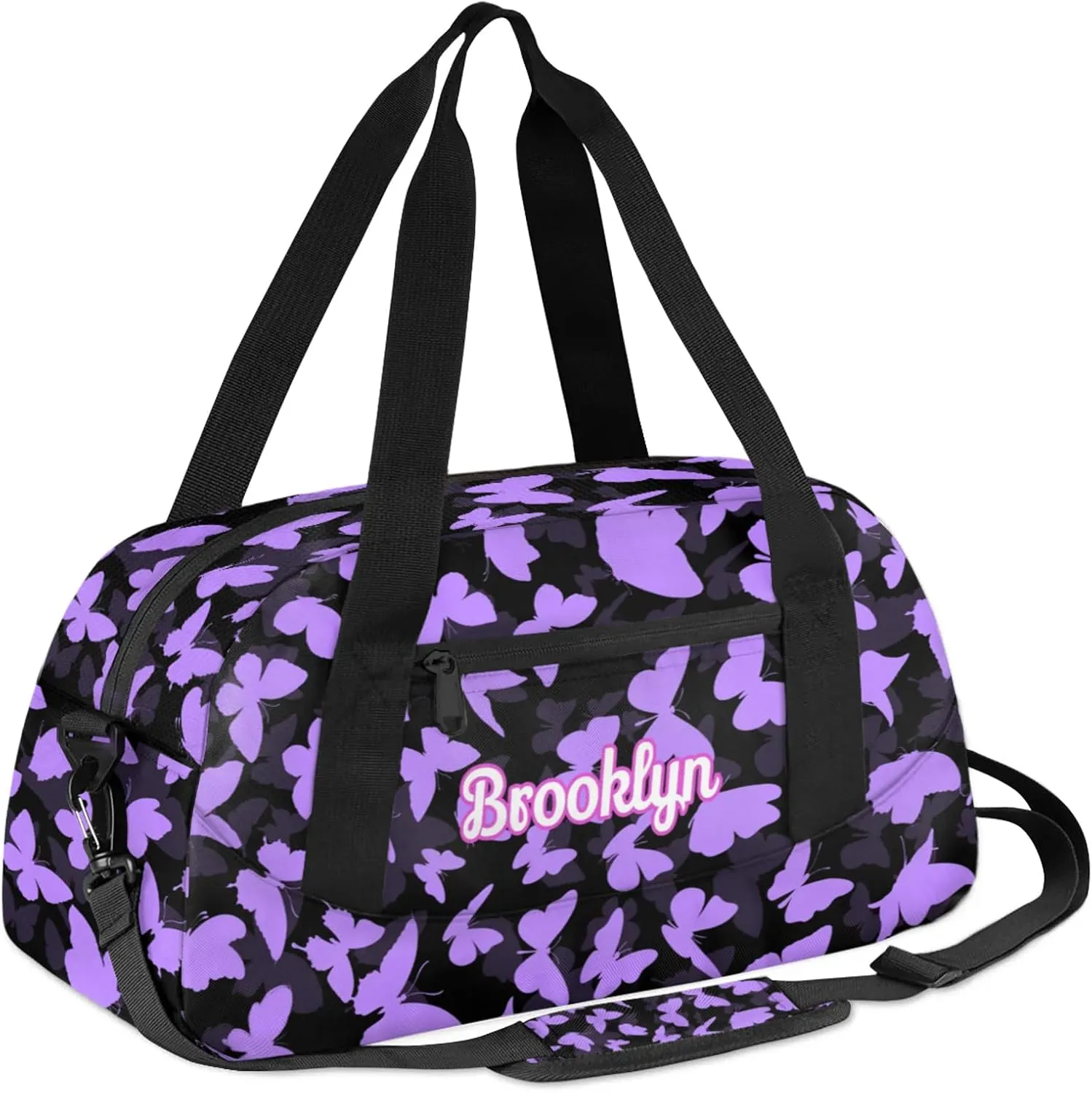 Personalized Butterfly Duffel Bag with Name Custom Travel Sports Bag for Women Men Waterproof Dance Ballet Bag Lightweight 18.5in, Light Purple