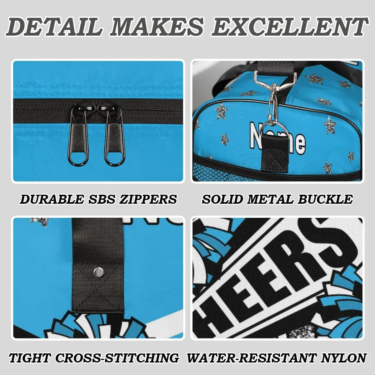 Personalized Cheer Bag Custom Cheerleader Bag with Name Customized Gym Bag Sport Travel Duffel Bag for Women, Blue Silver Gillter