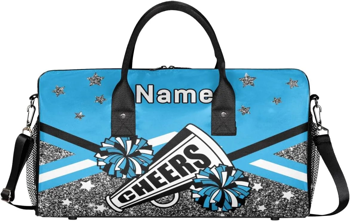 Personalized Cheer Bag Custom Cheerleader Bag with Name Customized Gym Bag Sport Travel Duffel Bag for Women, Blue Silver Gillter