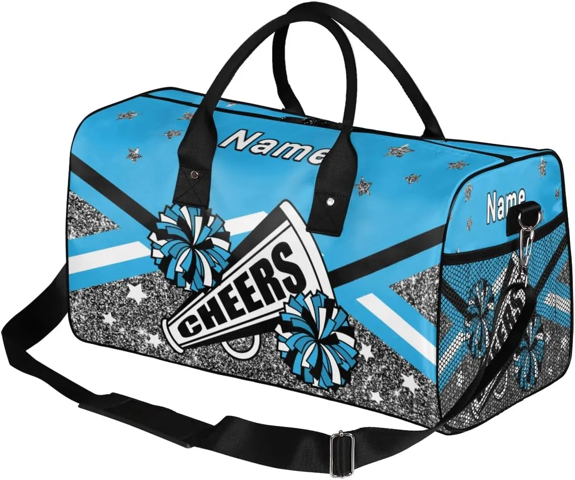 Personalized Cheer Bag Custom Cheerleader Bag with Name Customized Gym Bag Sport Travel Duffel Bag for Women, Blue Silver Gillter