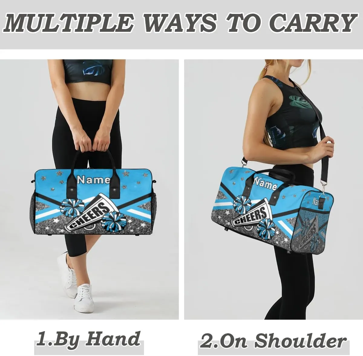 Personalized Cheer Bag Custom Cheerleader Bag with Name Customized Gym Bag Sport Travel Duffel Bag for Women, Blue Silver Gillter