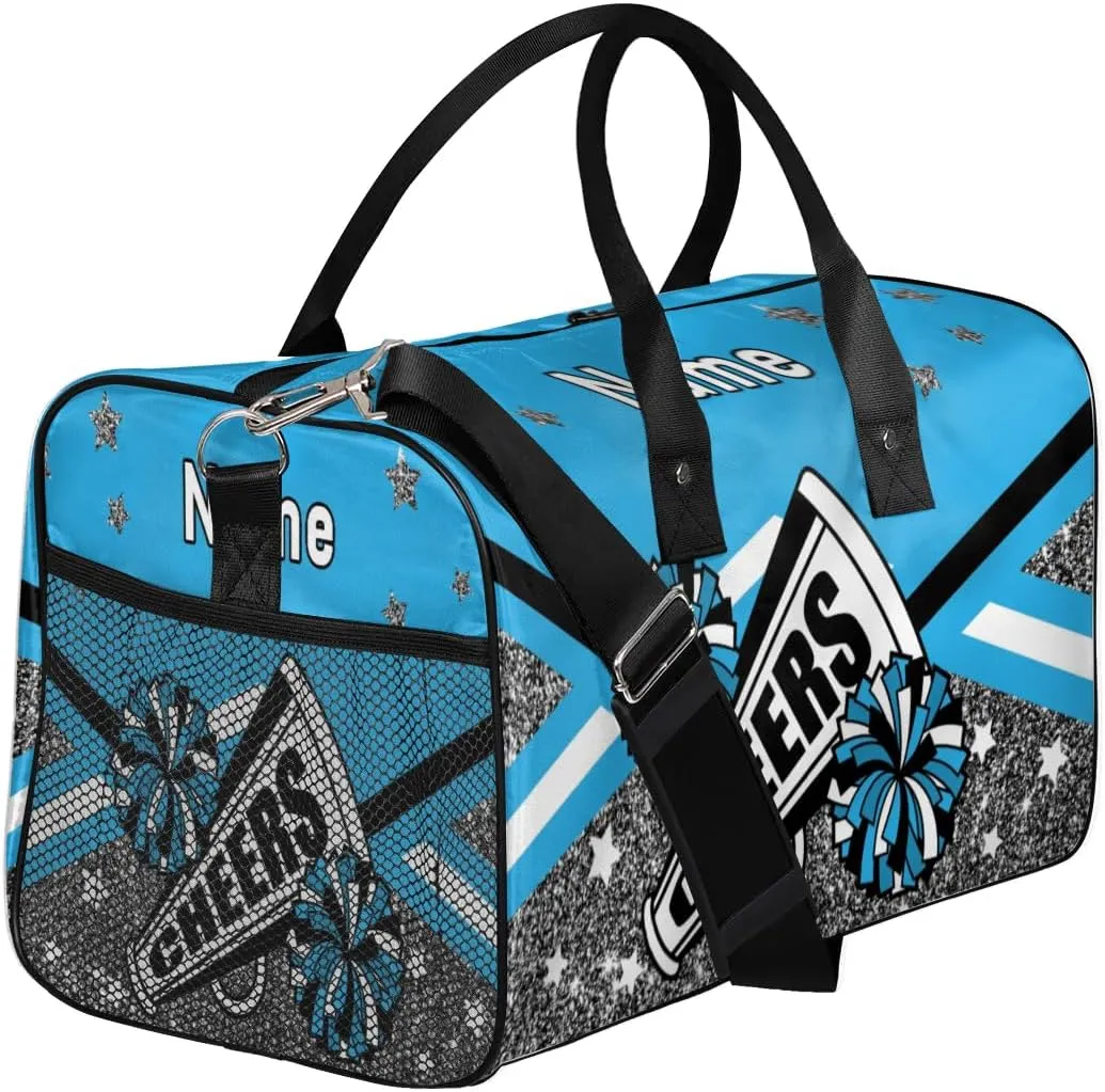 Personalized Cheer Bag Custom Cheerleader Bag with Name Customized Gym Bag Sport Travel Duffel Bag for Women, Blue Silver Gillter