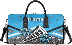 Personalized Cheer Bag Custom Cheerleader Bag with Name Customized Gym Bag Sport Travel Duffel Bag for Women, Blue Silver Gillter