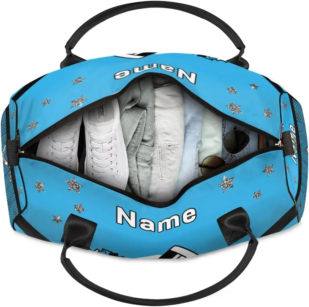 Personalized Cheer Bag Custom Cheerleader Bag with Name Customized Gym Bag Sport Travel Duffel Bag for Women, Blue Silver Gillter