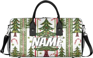 Personalized Christmas Holidays Travel Duffel Bag with Name, Custom Gym Sport Bag Pine Tree Carry On Weekend Overnight Duffel Bag for Men Women