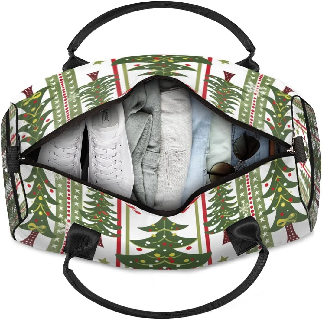 Personalized Christmas Holidays Travel Duffel Bag with Name, Custom Gym Sport Bag Pine Tree Carry On Weekend Overnight Duffel Bag for Men Women