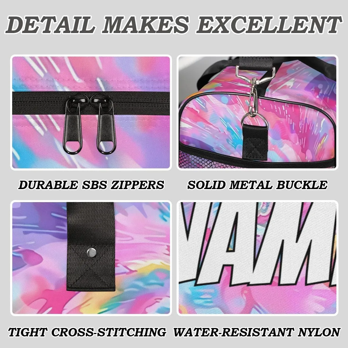 Personalized Colorful Tie Dye Travel Duffel Bag with Name, Custom Gym Sport Bag Rainbow Carry On Weekend Overnight Duffel Bag for Men Women