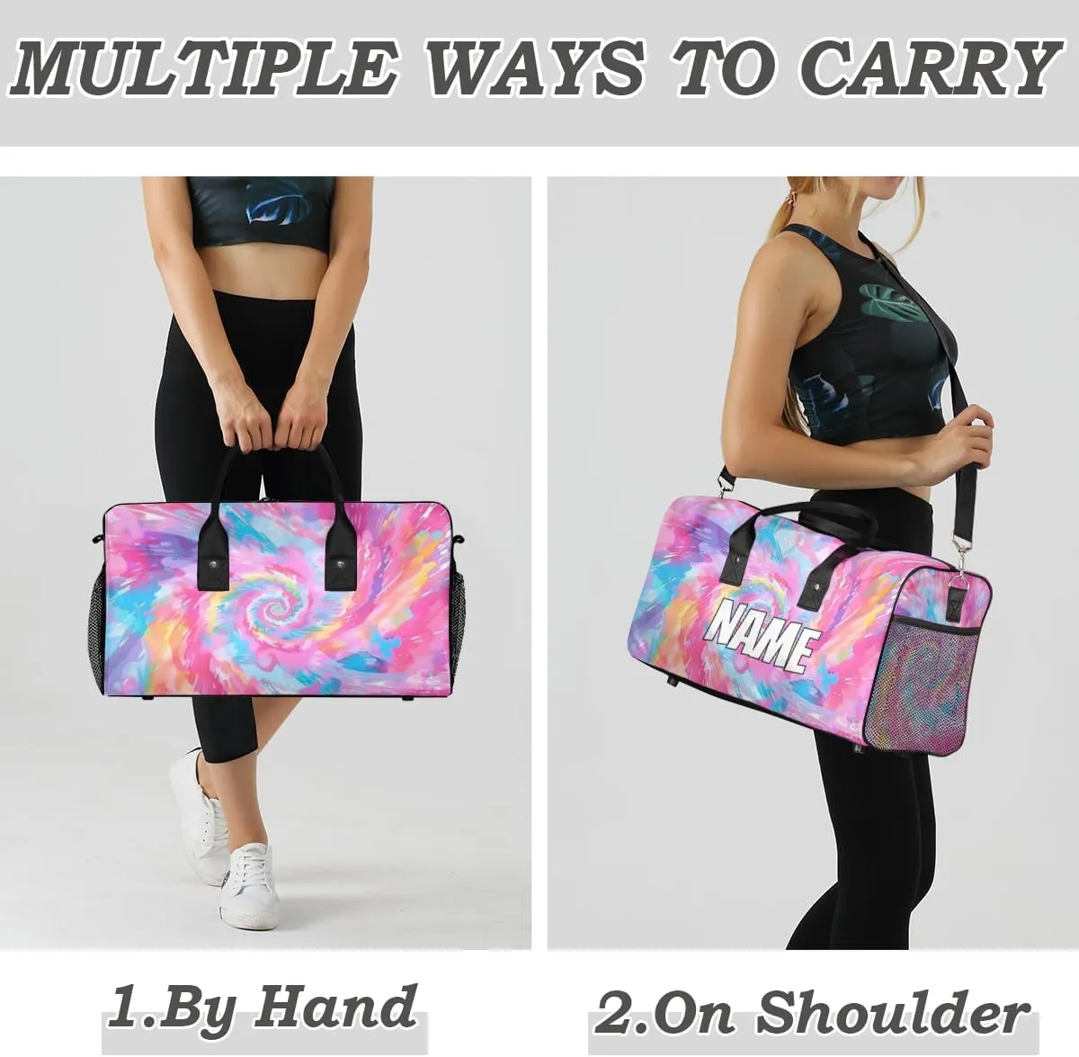Personalized Colorful Tie Dye Travel Duffel Bag with Name, Custom Gym Sport Bag Rainbow Carry On Weekend Overnight Duffel Bag for Men Women