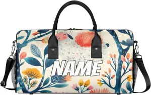 Personalized Cute Sheep Travel Duffel Bag with Name, Custom Gym Sport Bag Retro Abstract Carry On Weekend Overnight Duffel Bag for Men Women