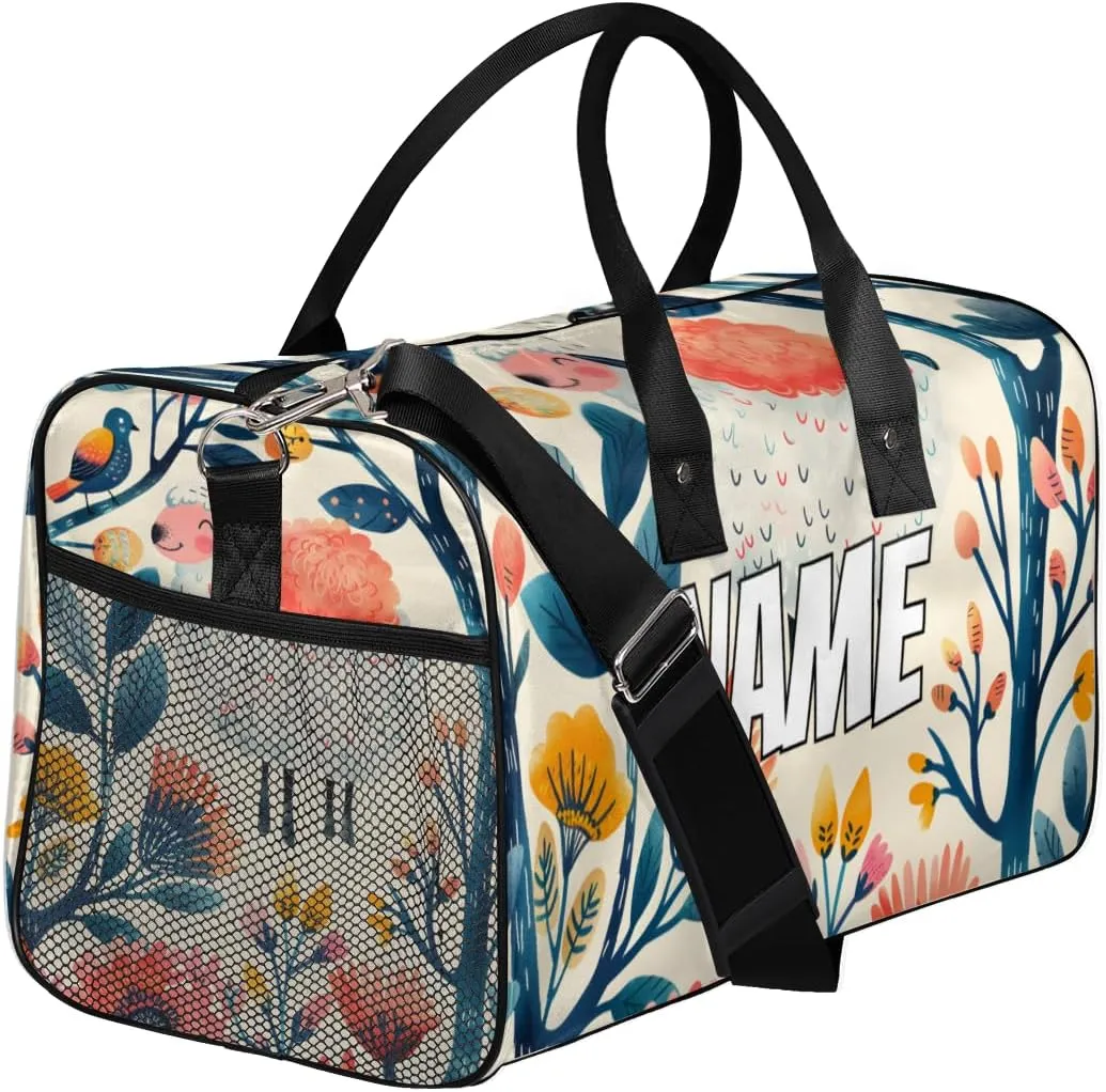 Personalized Cute Sheep Travel Duffel Bag with Name, Custom Gym Sport Bag Retro Abstract Carry On Weekend Overnight Duffel Bag for Men Women