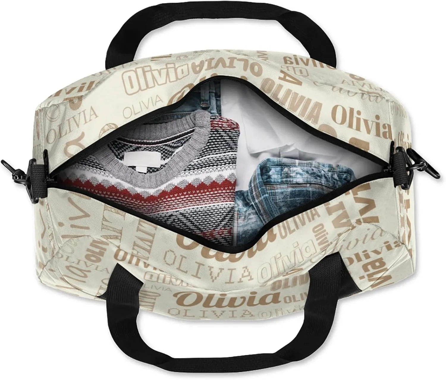 Personalized Duffel Bag with Name Custom Travel Sports Bag for Women Men Waterproof Dance Ballet Bag Lightweight 18.5in, Beige