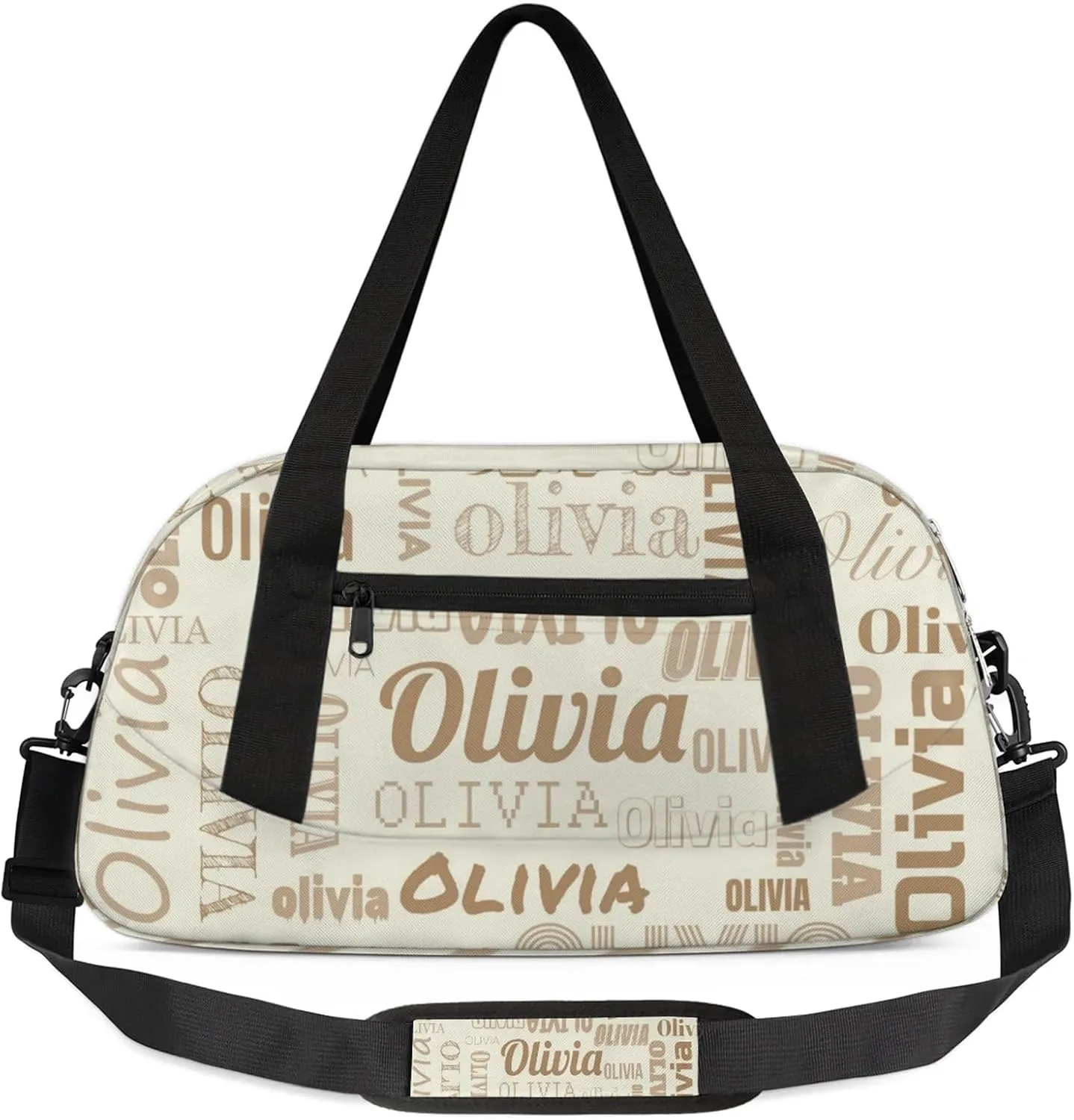 Personalized Duffel Bag with Name Custom Travel Sports Bag for Women Men Waterproof Dance Ballet Bag Lightweight 18.5in, Beige