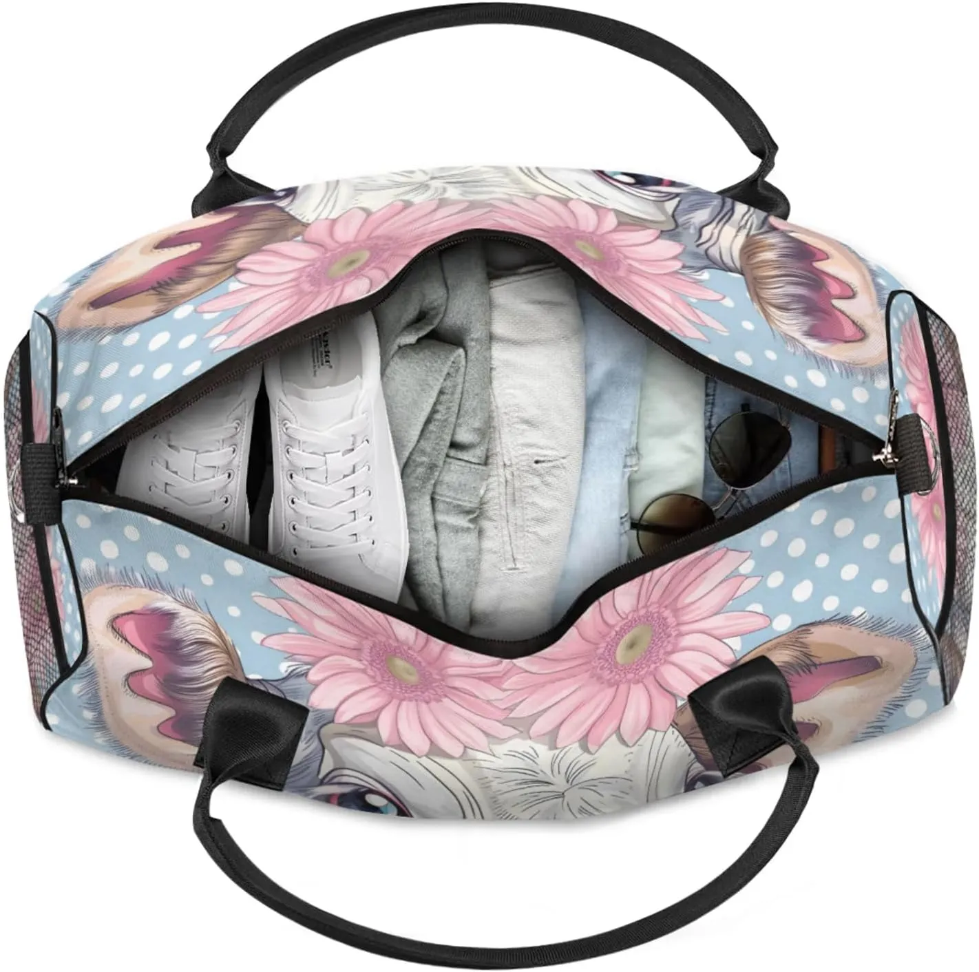 Personalized Farmhouse Cute Cow Travel Duffel Bag with Name, Custom Gym Sport Bag Pink Daisy Carry On Weekend Overnight Duffel Bag for Men Women