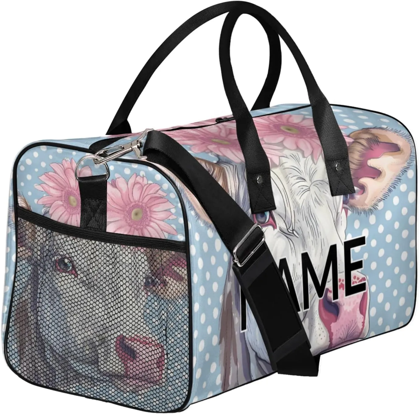 Personalized Farmhouse Cute Cow Travel Duffel Bag with Name, Custom Gym Sport Bag Pink Daisy Carry On Weekend Overnight Duffel Bag for Men Women