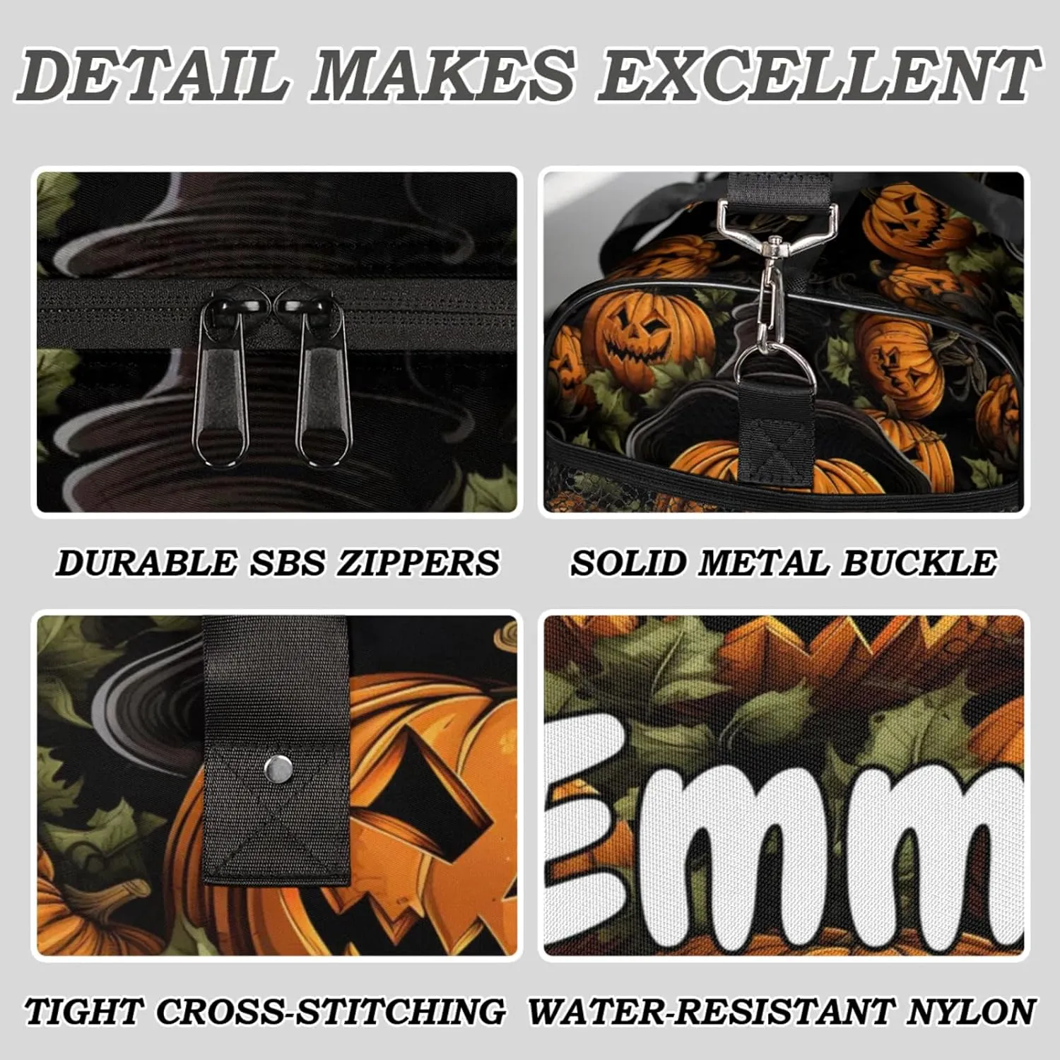 Personalized Ghost Pumpkin Travel Duffel Bag with Name, Custom Gym Sport Bag Halloween Carry On Weekend Overnight Duffel Bag for Men Women