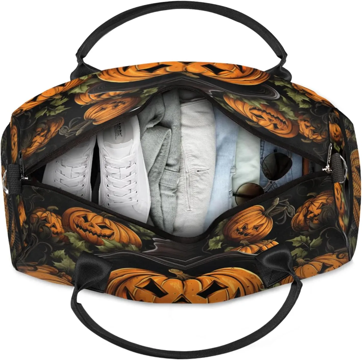 Personalized Ghost Pumpkin Travel Duffel Bag with Name, Custom Gym Sport Bag Halloween Carry On Weekend Overnight Duffel Bag for Men Women