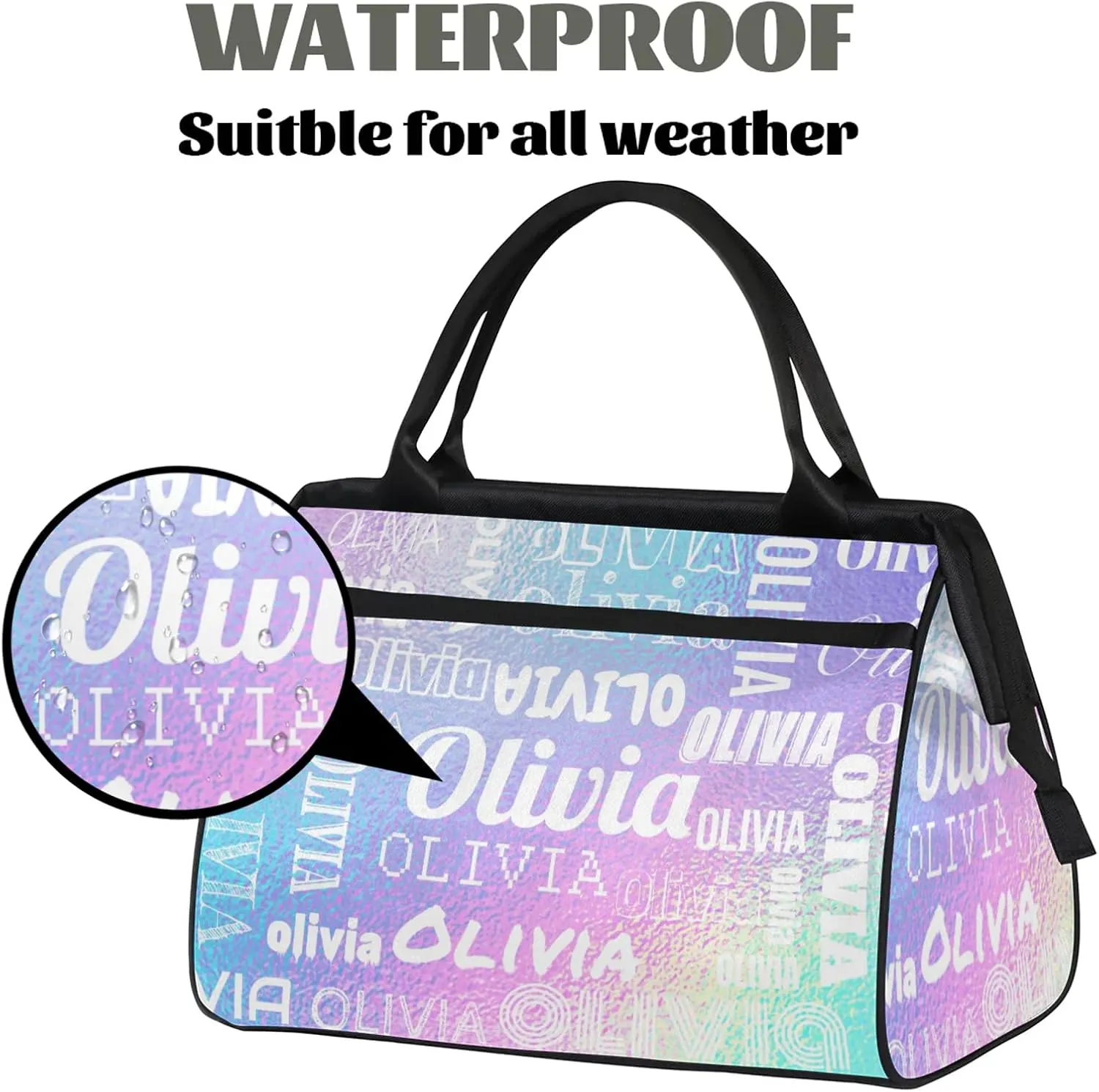 Personalized Gym Duffel Bag with Name Custom Travel Sports Bag for Women Men Waterproof Dance Ballet Bag Lightweight 15.2in, Gradient Blue Purple