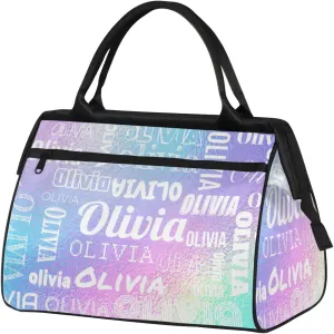 Personalized Gym Duffel Bag with Name Custom Travel Sports Bag for Women Men Waterproof Dance Ballet Bag Lightweight 15.2in, Gradient Blue Purple
