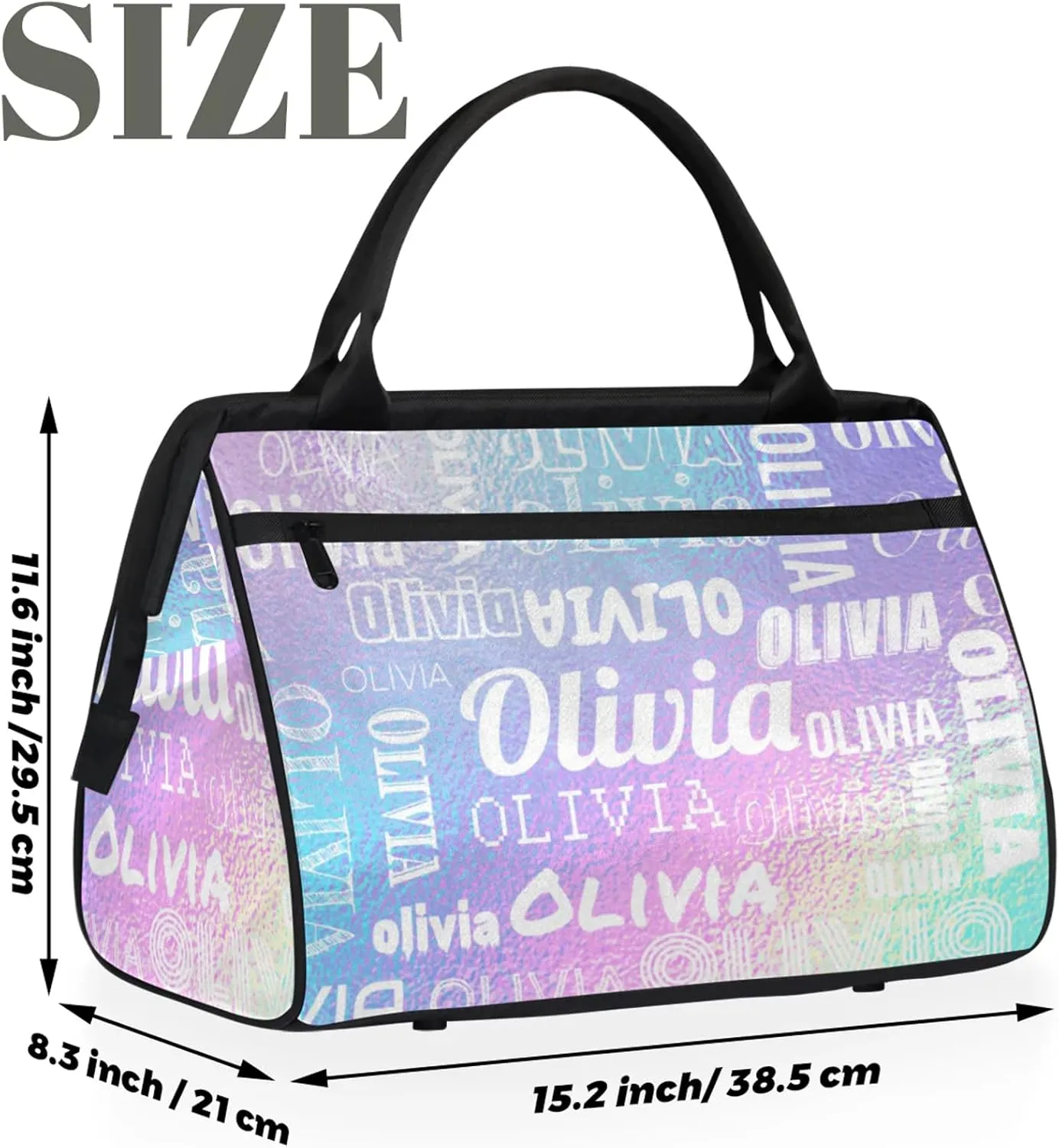 Personalized Gym Duffel Bag with Name Custom Travel Sports Bag for Women Men Waterproof Dance Ballet Bag Lightweight 15.2in, Gradient Blue Purple