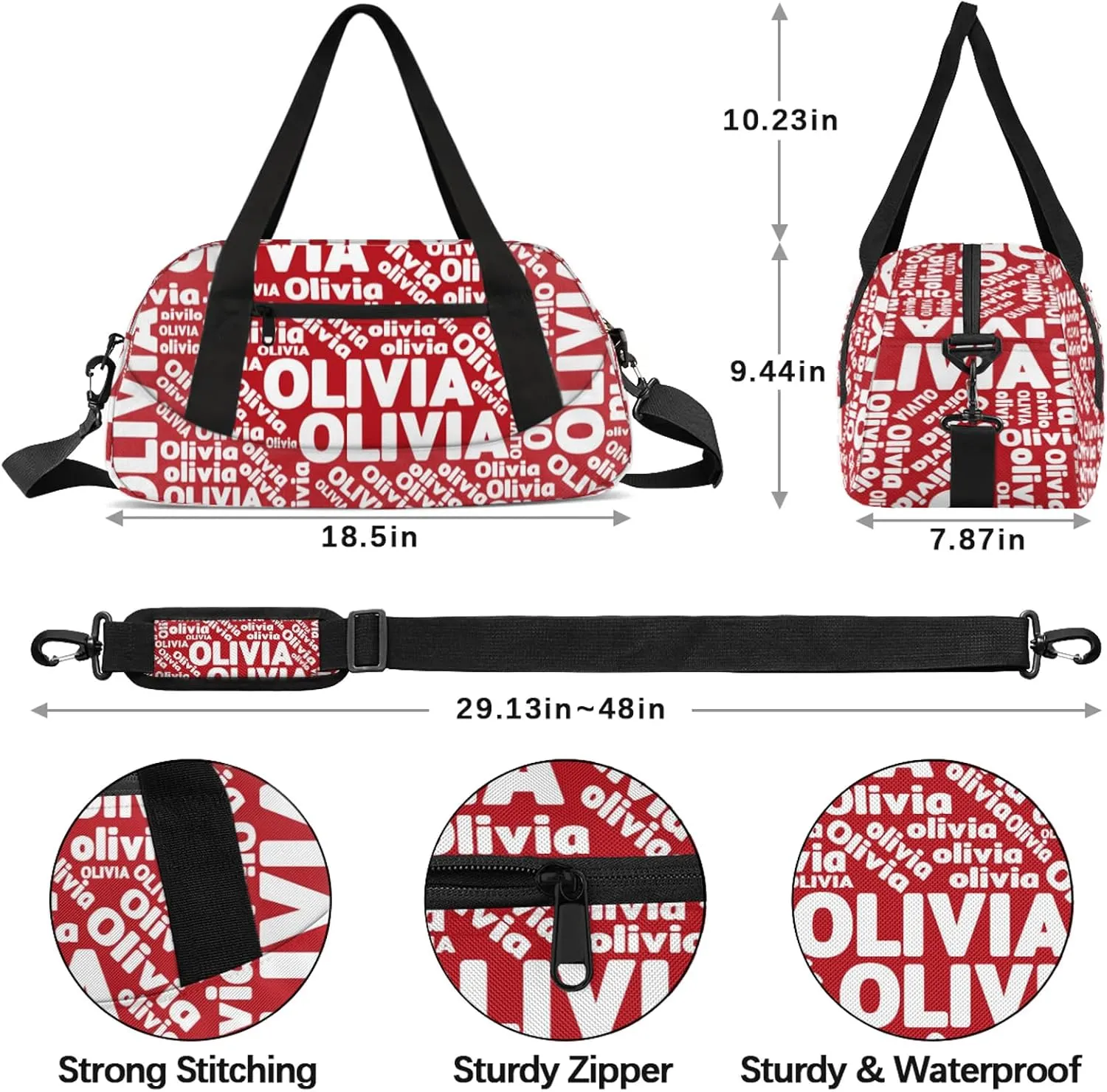 Personalized Gym Sport Duffel Bag with Name Custom Travel Overnight Bag Waterproof Customized Dance Bag Carry-On Tote 18.5in, Dark Red