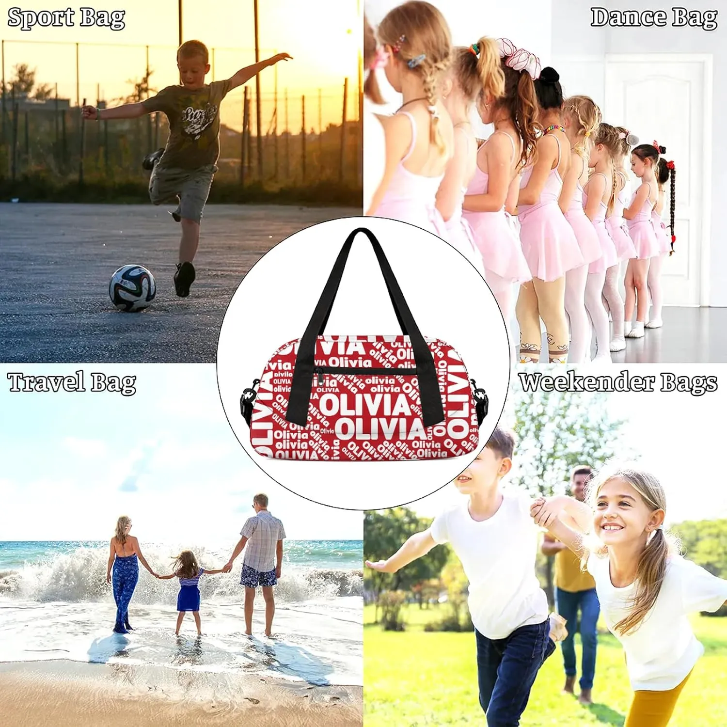 Personalized Gym Sport Duffel Bag with Name Custom Travel Overnight Bag Waterproof Customized Dance Bag Carry-On Tote 18.5in, Dark Red