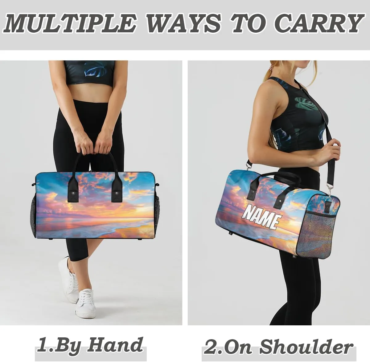 Personalized Hawaiian Ses Travel Duffel Bag with Name, Custom Gym Sport Bag Color Sunset Carry On Weekend Overnight Duffel Bag for Men Women