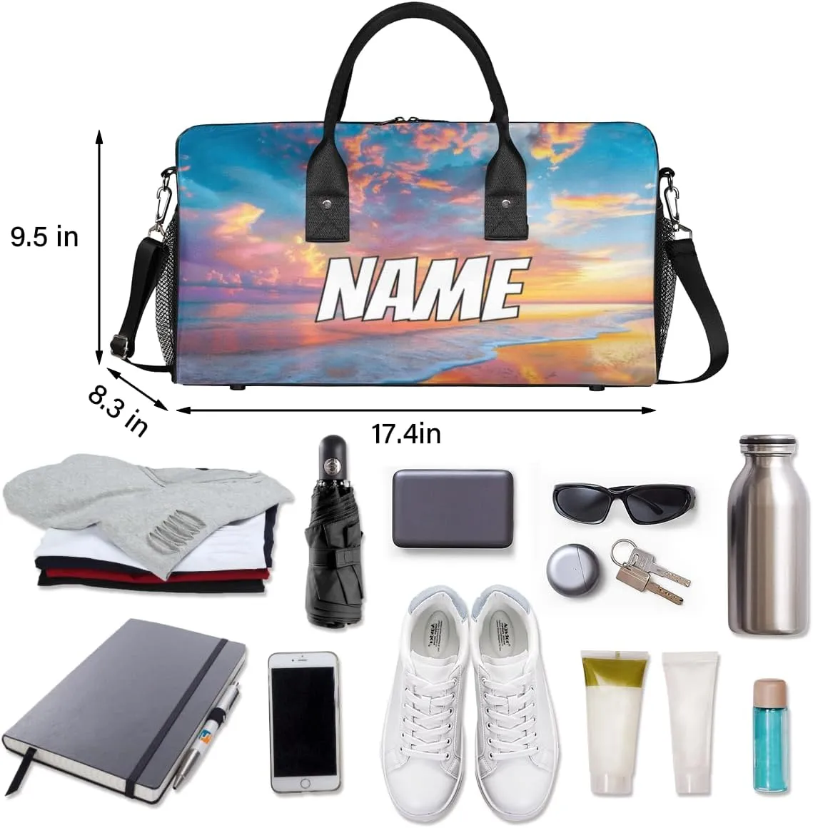 Personalized Hawaiian Ses Travel Duffel Bag with Name, Custom Gym Sport Bag Color Sunset Carry On Weekend Overnight Duffel Bag for Men Women