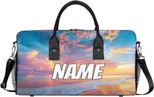 Personalized Hawaiian Ses Travel Duffel Bag with Name, Custom Gym Sport Bag Color Sunset Carry On Weekend Overnight Duffel Bag for Men Women