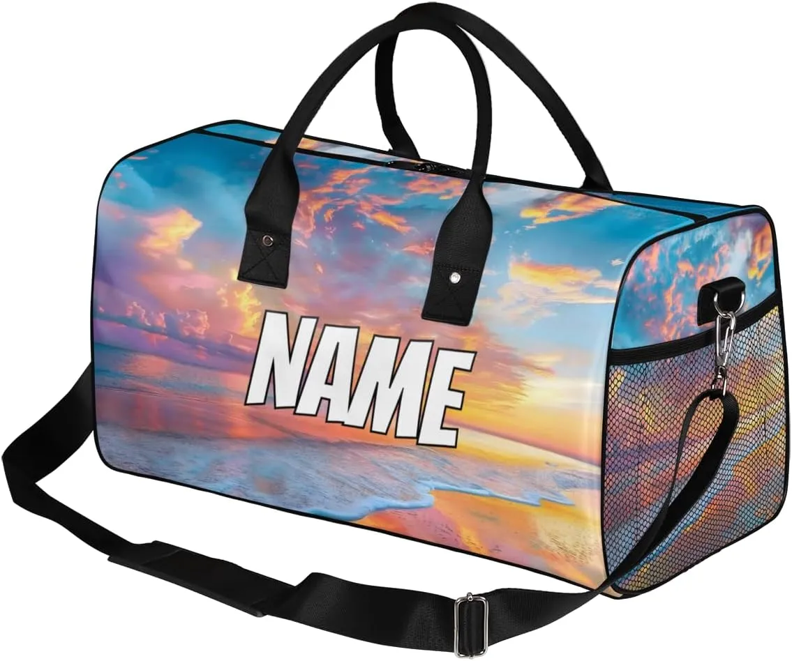 Personalized Hawaiian Ses Travel Duffel Bag with Name, Custom Gym Sport Bag Color Sunset Carry On Weekend Overnight Duffel Bag for Men Women