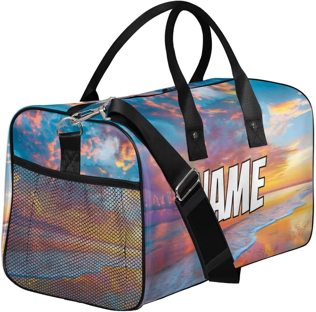 Personalized Hawaiian Ses Travel Duffel Bag with Name, Custom Gym Sport Bag Color Sunset Carry On Weekend Overnight Duffel Bag for Men Women