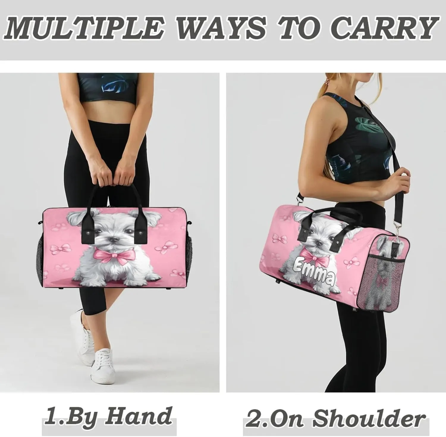 Personalized Highland White Terrier Dog Travel Duffel Bag with Name, Custom Gym Sport Bag Pet Dog Carry On Weekend Overnight Duffel Bag for Men Women