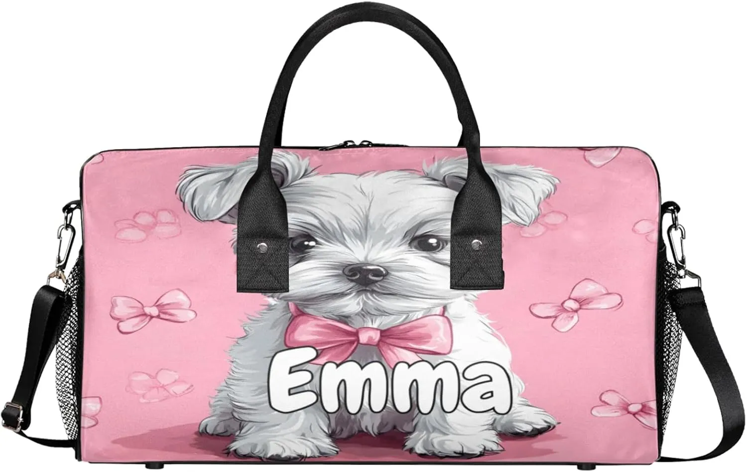 Personalized Highland White Terrier Dog Travel Duffel Bag with Name, Custom Gym Sport Bag Pet Dog Carry On Weekend Overnight Duffel Bag for Men Women