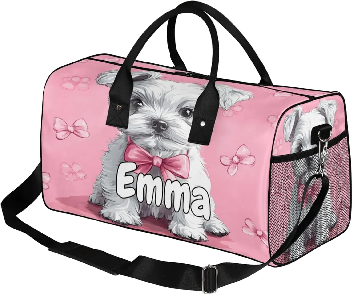 Personalized Highland White Terrier Dog Travel Duffel Bag with Name, Custom Gym Sport Bag Pet Dog Carry On Weekend Overnight Duffel Bag for Men Women