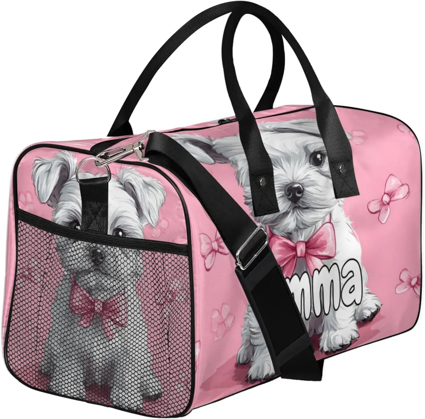 Personalized Highland White Terrier Dog Travel Duffel Bag with Name, Custom Gym Sport Bag Pet Dog Carry On Weekend Overnight Duffel Bag for Men Women