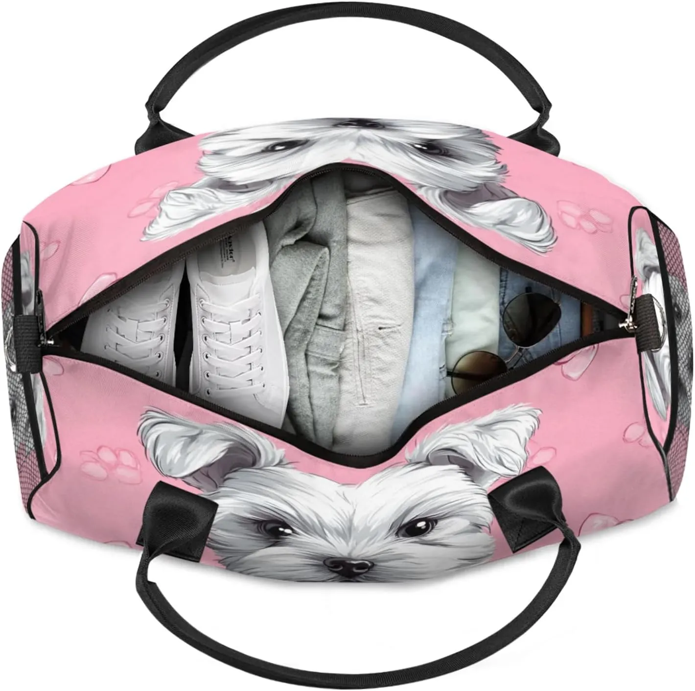 Personalized Highland White Terrier Dog Travel Duffel Bag with Name, Custom Gym Sport Bag Pet Dog Carry On Weekend Overnight Duffel Bag for Men Women