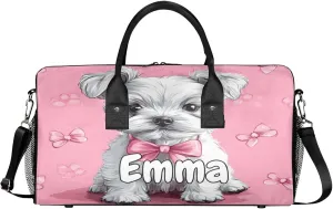 Personalized Highland White Terrier Dog Travel Duffel Bag with Name, Custom Gym Sport Bag Pet Dog Carry On Weekend Overnight Duffel Bag for Men Women
