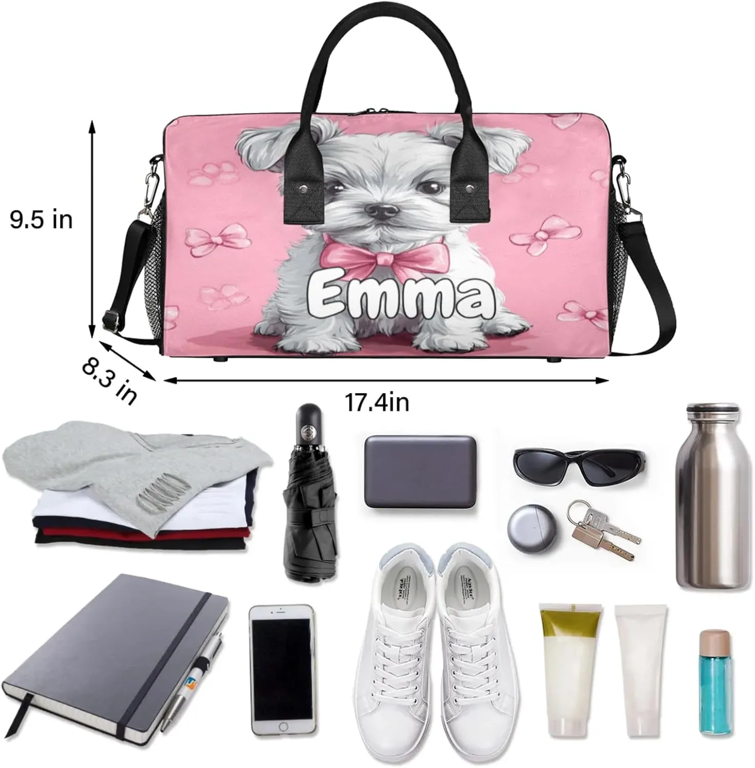 Personalized Highland White Terrier Dog Travel Duffel Bag with Name, Custom Gym Sport Bag Pet Dog Carry On Weekend Overnight Duffel Bag for Men Women