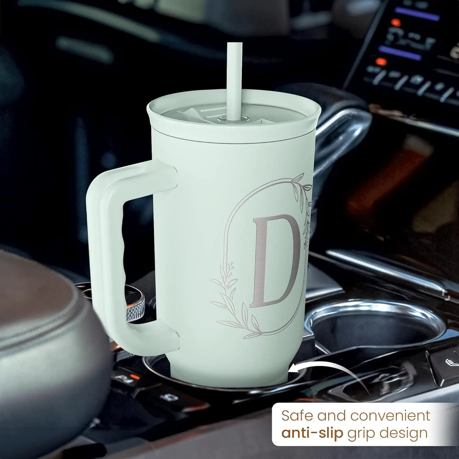 Personalized Monogrammed Tumbler with Handle 40oz, Letter D Tumblers Insulated Coffee Travel Cup, Custom Initial Gift for Women Girls Friends, Monogram Gift for Christmas Birthday Mothers Day