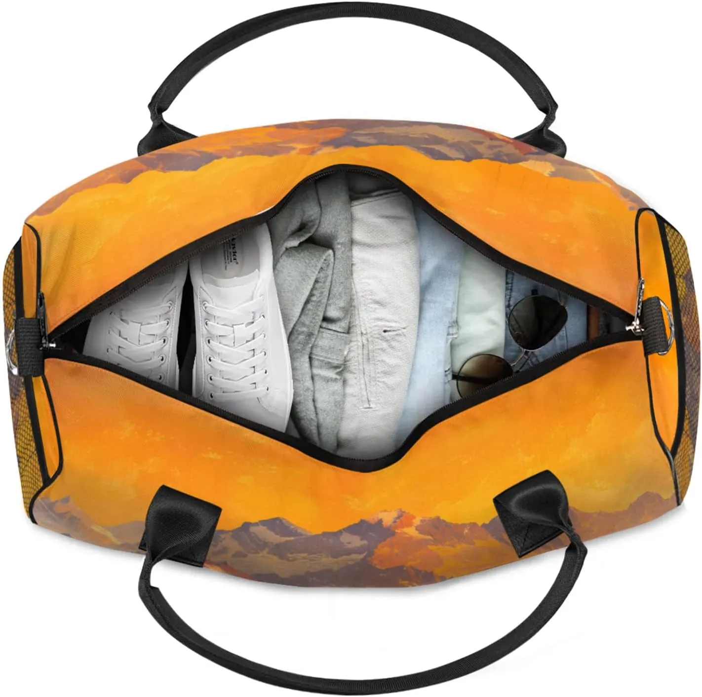 Personalized Nature Mountain Travel Duffel Bag with Name, Custom Gym Sport Bag Pine Tree Forest Carry On Weekend Overnight Duffel Bag for Men Women